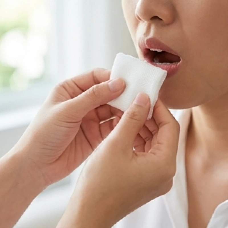 Dùng miếng gạc y tế sạch ép nhẹ vào vùng niêm mạc lưỡi bị tổn thương để cầm máu
