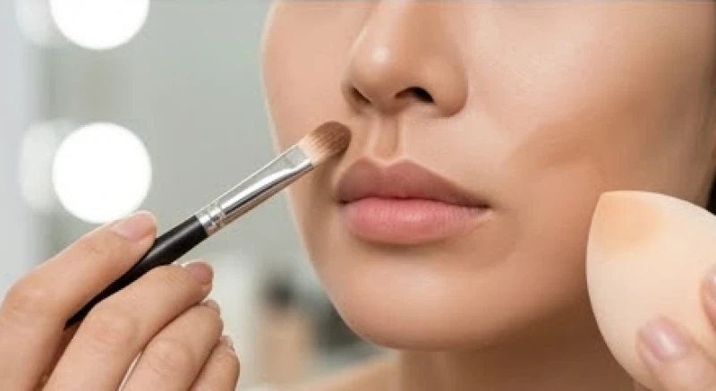 Sử dụng cọ trang điểm vát mảnh để vẽ đường viền contour tạo hiệu ứng rãnh nhân trung sâu