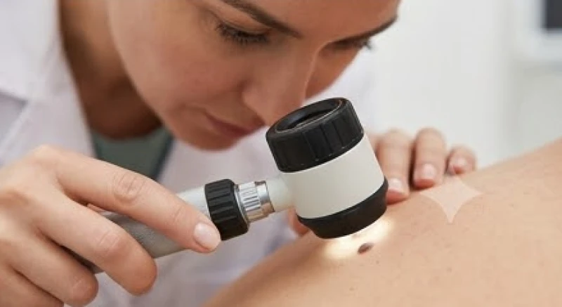 Nốt ruồi phú quý hiếm gặp: Bản đồ tọa độ và tiêu chí nhận diện 8 Bác sĩ da liễu đang sử dụng kính lúp chuyên dụng để kiểm tra viền và sắc độ của nốt ruồi trước khi xử lý
