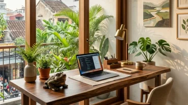 Không gian làm việc thanh lịch với linh vật thiềm thừ giúp tối ưu cách thu hút tài lộc cho người tuổi mùi
