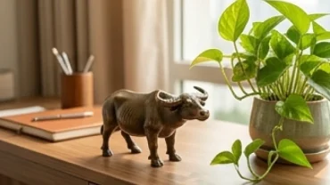 Bố trí linh vật tượng trâu và cây xanh trên bàn làm việc là cách thu hút tài lộc cho người tuổi Sửu hiệu quả