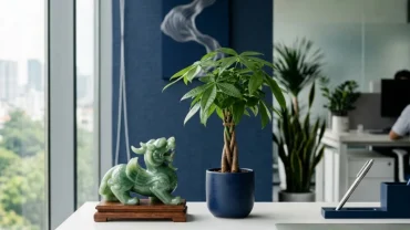 Góc làm việc hiện đại tông màu xanh bạc minh họa cách thu hút tài lộc cho người tuổi Tý