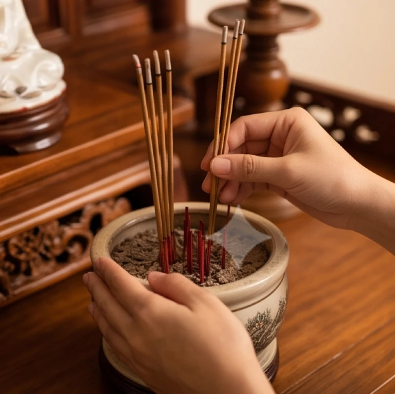 Cháy bát hương là điềm gì: Giải mã hóa âm hóa dương và bài khấn 11 Bàn tay nhẹ nhàng rút bớt những chân nhang cũ từ trong bát hương gốm sứ