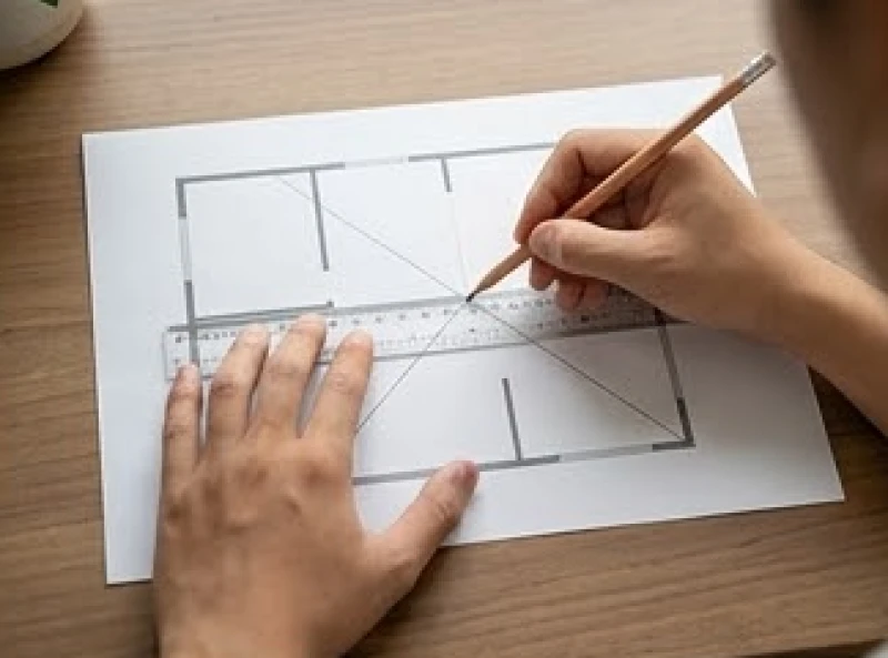 Kẻ hai đường chéo trên bản vẽ mặt bằng phòng ngủ để tìm ra tâm điểm chính xác