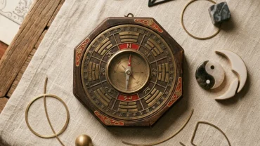 La bàn phong thủy bát trạch và sơ đồ bát quái minh họa chi tiết cách tính cung mệnh cho người tuổi mùi chuẩn xác