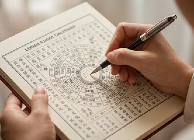 Bàn tay đang dùng bút dạ khoanh tròn các mốc tuổi mụ cần lưu ý trên tờ lịch tường