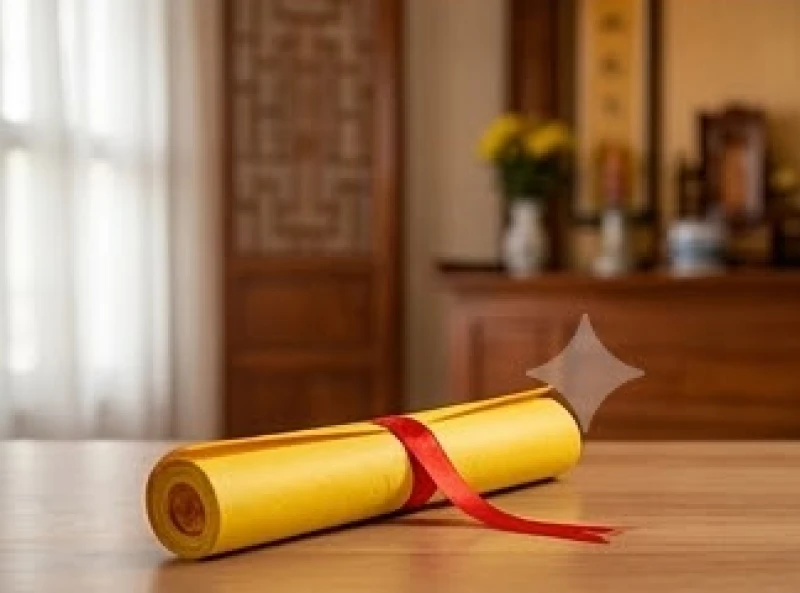 Lá ấn Đền Trần được cuộn tròn cẩn thận và đặt trang trọng bên cạnh ban thờ gia tiên trong nhà