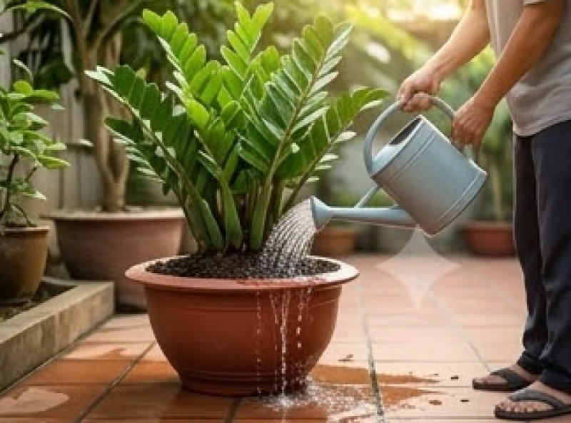 Tưới đẫm nước từ gốc cây cho đến khi nước rỉ ra dưới đáy chậu để toàn bộ hệ rễ được cấp ẩm