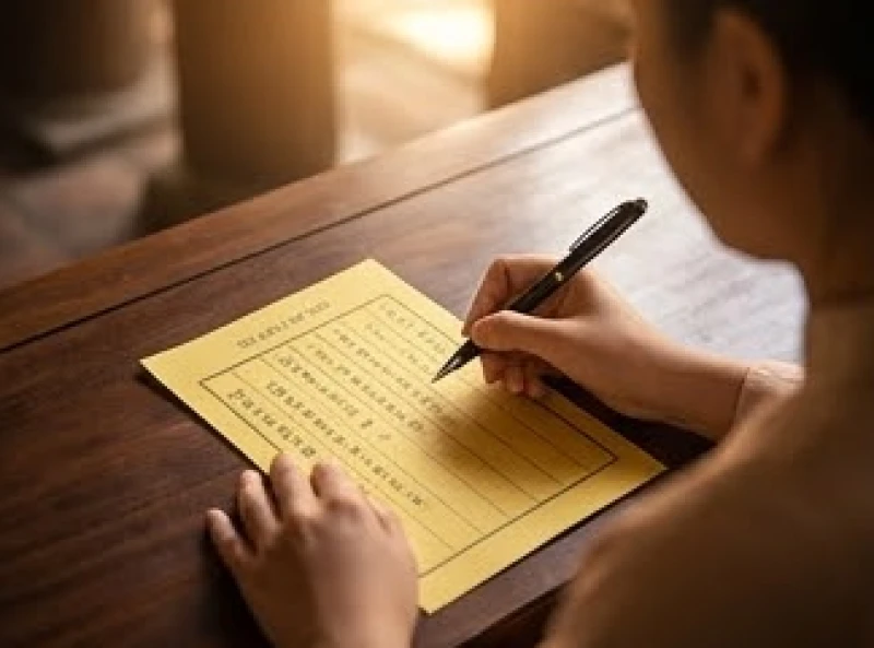 Văn khấn cầu duyên: Trình tự dâng lễ, viết sớ và tạ lễ bài bản 5 Viết thông tin tuổi âm lịch và địa chỉ cư trú hiện tại lên tờ sớ nôm màu vàng
