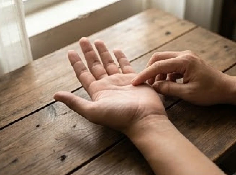Đặt ngửa bàn tay trên mặt bàn gỗ dưới ánh sáng tự nhiên để quan sát chỉ tay