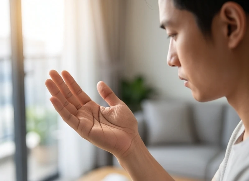 Kiểm tra độ sâu và điểm chụm gốc của đường chỉ tay tam xiên dưới ánh sáng