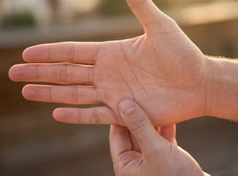 Thao tác căng nhẹ bàn tay để làm phẳng lớp da giúp quan sát rõ các nét chỉ hướng về ngón tay áp út