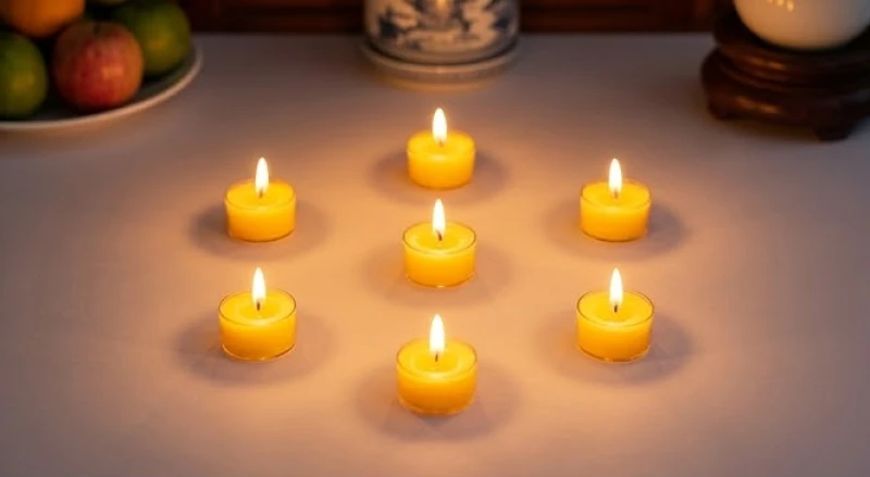 Tử vi tuổi Tân Mão 2011 năm 2027: Vận trình học tập & cách cúng 13 Bảy ngọn nến nhỏ được thắp sáng và xếp thành hình chòm sao Thái Âm