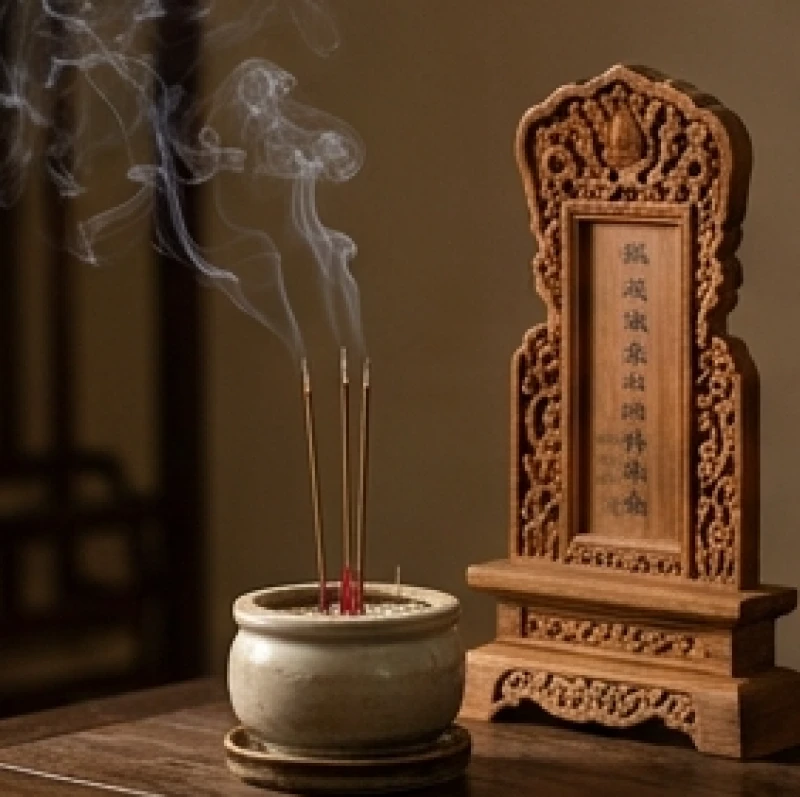 Cách ghi ngày tháng trong văn khấn: Công thức điền và mẫu chuẩn 9 Bát nhang bằng gốm nghi ngút khói bên cạnh bài vị tổ tiên chạm trổ tinh xảo trên ban thờ