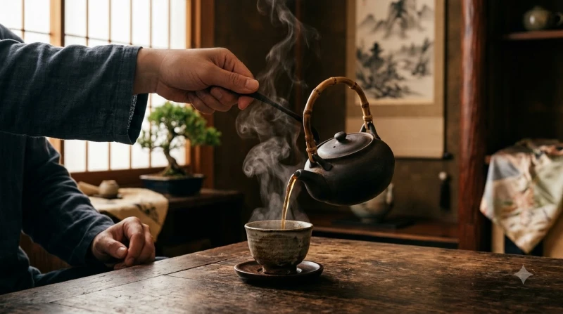 Tách trà tĩnh tâm bên cạnh cuốn sách cổ thể hiện tinh thần tự chủ làm chủ vận mệnh bản thân