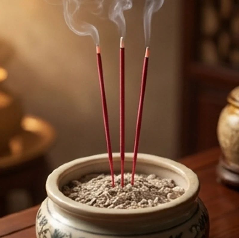 Ba nén nhang đỏ rực cháy được cắm thẳng hàng và ngay ngắn trong lòng bát hương mới hội tụ sinh khí