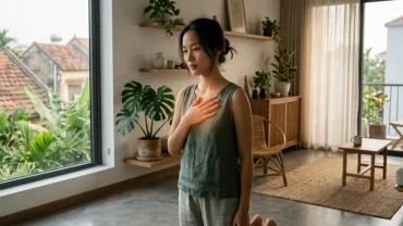 Người phụ nữ Việt Nam đang tự hỏi cảm giác lạ trên cơ thể là điềm gì khi ngồi trong phòng khách tĩnh lặng