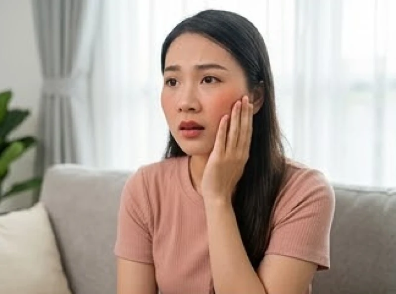 Cảm giác lạ trên cơ thể là điềm gì: Tâm linh hay bệnh lý? 4 Cô gái có biểu hiện nóng bừng mặt và cảm giác hồi hộp lo lắng khi đang ngồi trên ghế sofa