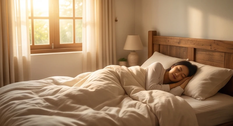Giấc mơ nào báo hiệu tài lộc: Dấu hiệu phát tài và con số may mắn 1 Ánh sáng bình minh chiếu qua cửa sổ rọi lên khuôn mặt tĩnh lặng của người phụ nữ đang say giấc nồng