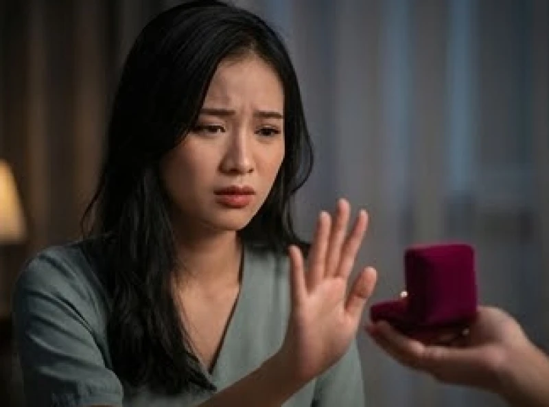 Biểu cảm lo âu và căng thẳng của người phụ nữ khi phải đối mặt với một quyết định lớn
