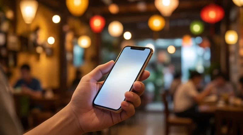 Một chiếc điện thoại thông minh sáng màn hình nằm gọn trong lòng bàn tay báo hiệu sự kết nối trở lại.