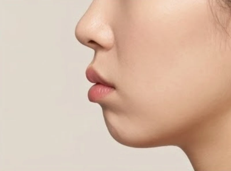 Góc nghiêng cho thấy tình trạng cằm lẹm giả do hàm răng trên quá vẩu đẩy hai môi nhô ra ngoài