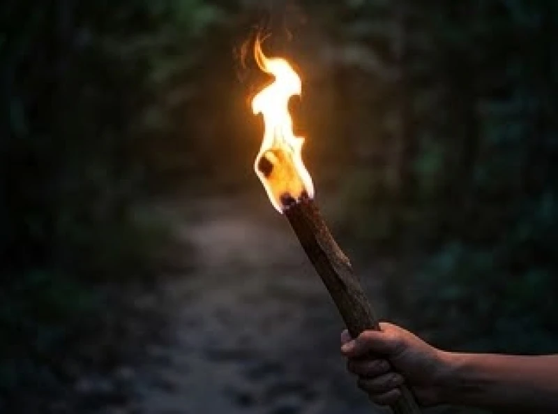 Mơ thấy đốt lửa: Điềm báo bối cảnh chủ động và mẹo hóa giải 6 Một người cầm ngọn đuốc cháy sáng bước đi trong không gian mờ ảo tượng trưng cho sự xuất hiện của quý nhân