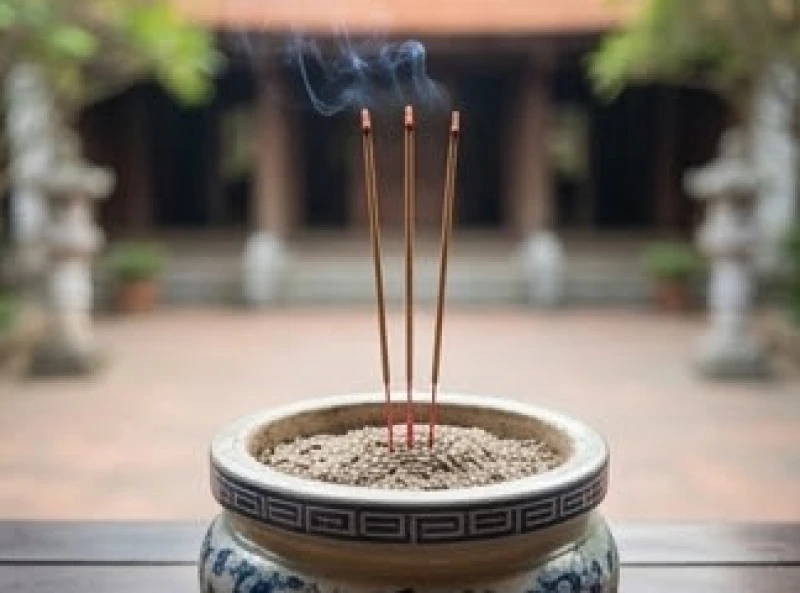 Ba nén nhang được cắm thẳng đứng ngay ngắn vào chính giữa bát hương tại chốn thiền môn