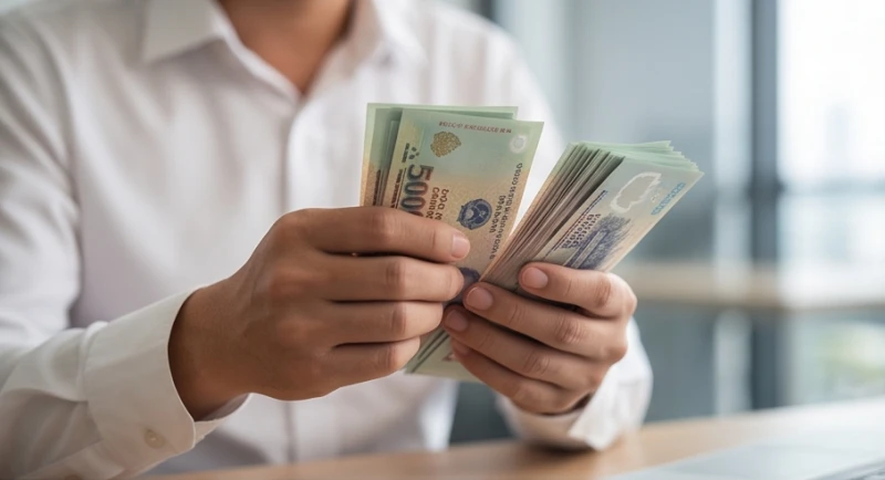 Mơ thấy cầm tiền: Giải mã ý nghĩa từng loại tiền & số tài lộc 1 Người kinh doanh cẩn thận đếm từng tờ tiền mặt trong tay với phong thái tự tin và hoàn toàn an tâm