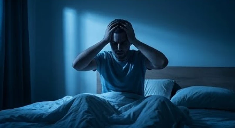 Một người bật dậy giữa đêm với gương mặt băn khoăn và toát mồ hôi sau khi trải qua giấc mơ kỳ lạ