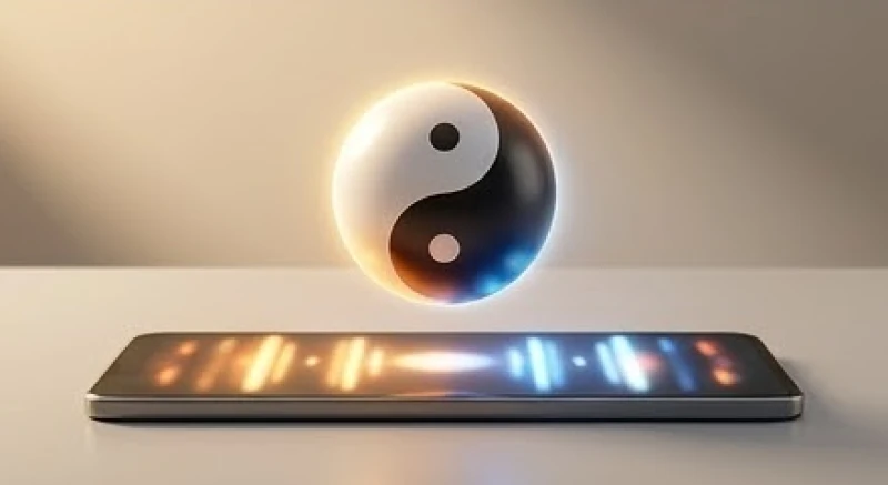 Khối cầu thái cực âm dương phát sáng nhẹ nhàng đặt cạnh dãy số điện thoại với tỷ lệ chẵn lẻ hài hòa