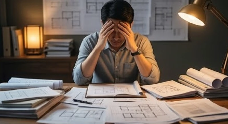 Mơ thấy số 23: Điềm báo tâm linh và bộ số lộc theo bối cảnh 2 Người đàn ông mệt mỏi gục đầu bên bàn làm việc đầy sổ sách phản ánh sự kiệt quệ về mặt tinh thần