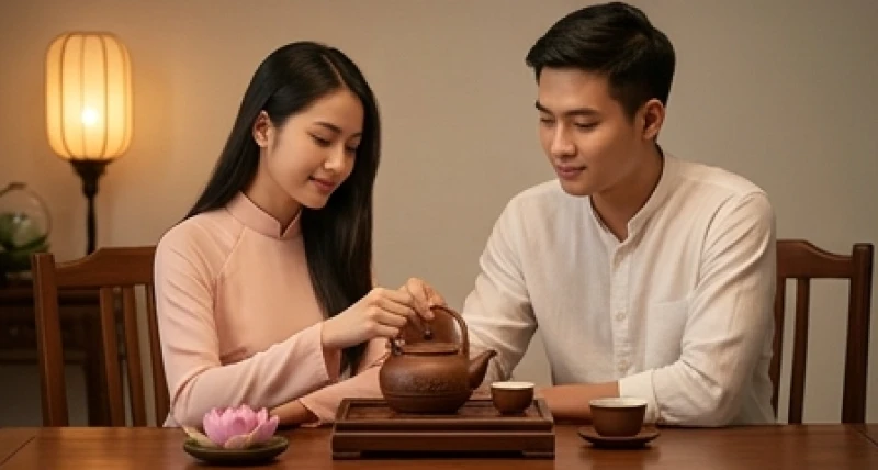 Vận hạn tuổi Mùi năm 2027: Bảng tra đại hạn và lễ cúng sao 6 Cặp vợ chồng đang bình tĩnh ngồi uống trà trò chuyện để giải quyết những căng thẳng tài chính