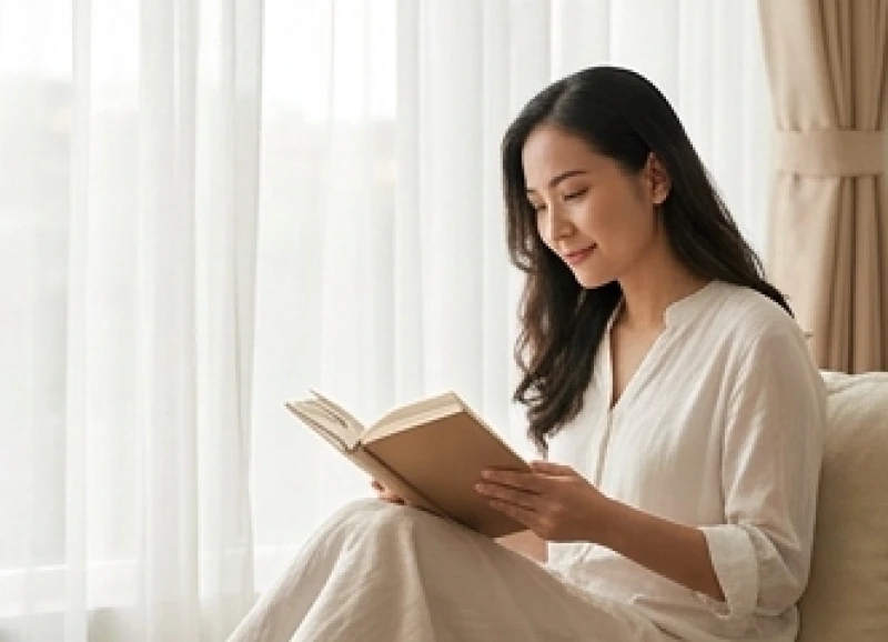 Người phụ nữ bình thản ngồi đọc sách bên cửa sổ ngập tràn ánh nắng mặt trời