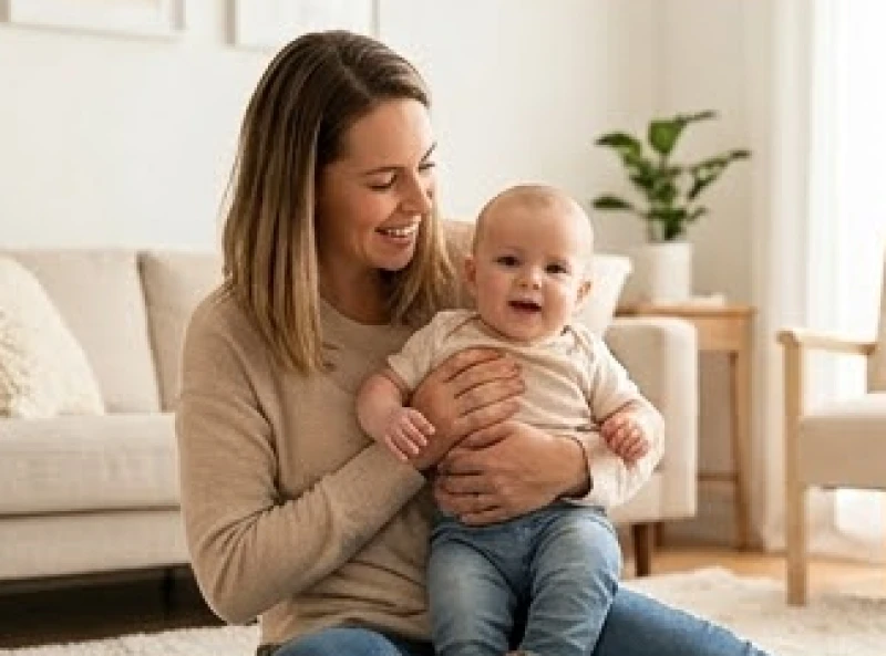 Đường sự nghiệp ngắn: Luận giải ý nghĩa và hướng hóa giải 4 Người phụ nữ tươi cười bế con nhỏ trong không gian phòng khách gia đình ấm cúng và thoải mái