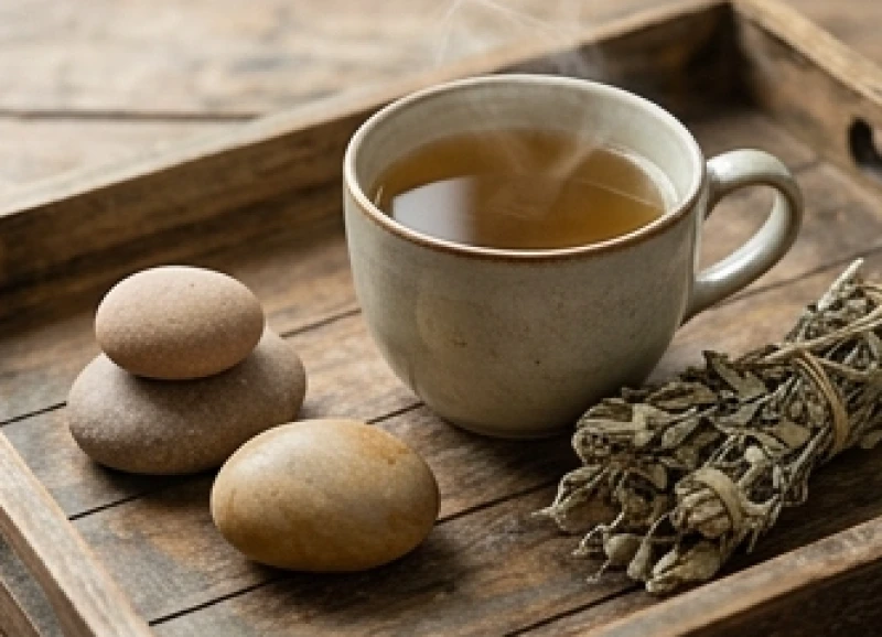 Tuổi Sửu sinh con tháng nào tốt: Đối chiếu ngũ hành từng tháng 7 Tách trà thảo mộc nóng hổi đặt cạnh những viên đá phong thủy mang lại cảm giác bình yên