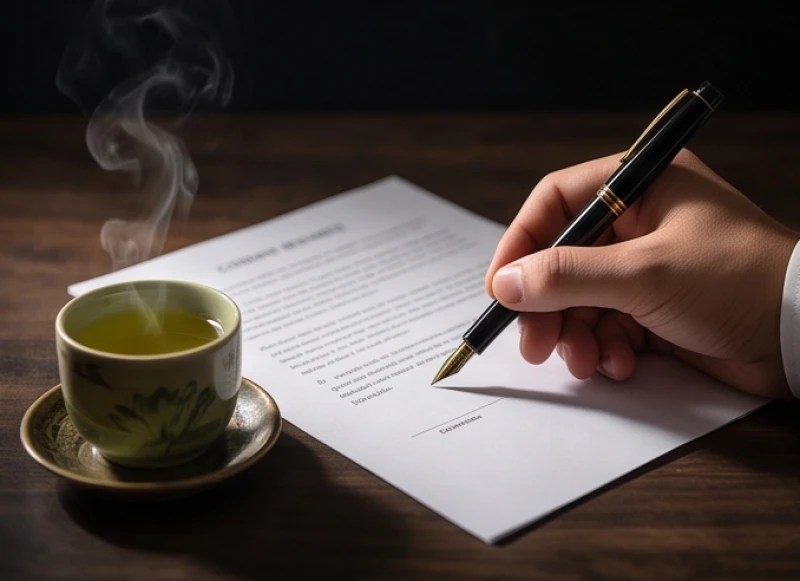 Tử vi tuổi Mậu Thìn 1988 năm 2026: Chi tiết sao hạn và xuất hành 7 Bàn tay cầm chiếc bút máy đang cẩn thận xem xét một bản hợp đồng quan trọng bên cạnh tách trà nóng