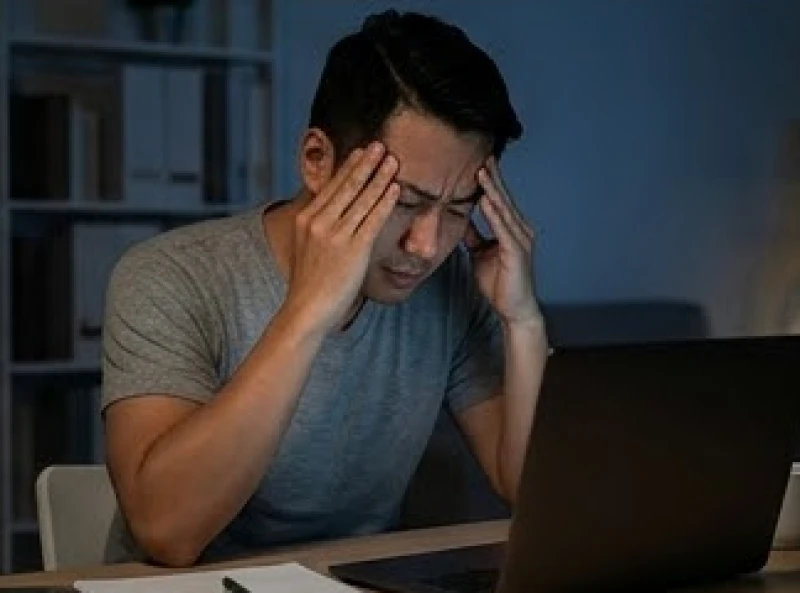 Mơ bị bóng đè: Cơ chế y khoa và giải mã điềm báo dân gian 6 Người đàn ông ngồi gục đầu bên bàn làm việc muộn mệt mỏi vì áp lực công việc và thiếu ngủ trầm trọng