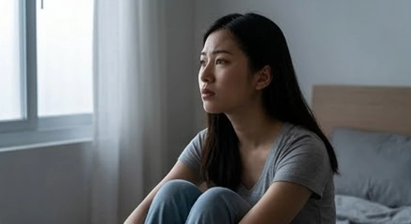 Người phụ nữ ngồi lặng lẽ bên cửa sổ, bộc lộ sự giằng xé và mâu thuẫn nội tâm qua nét mặt đăm chiêu