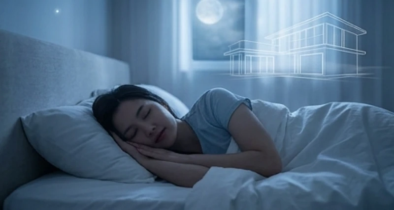 Người phụ nữ ngủ say với gương mặt tĩnh lặng trong không gian mờ ảo phản chiếu cấu trúc tâm trí