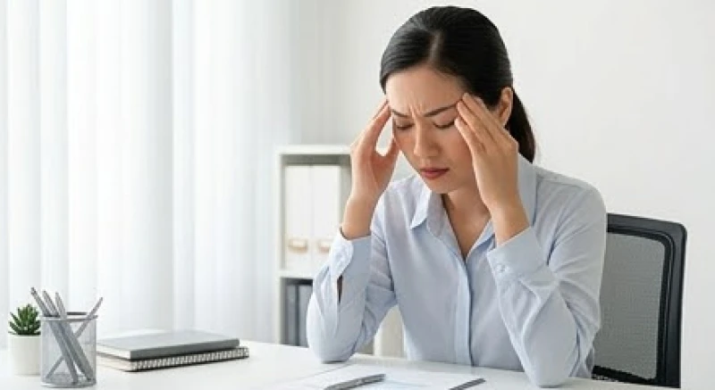 Nữ nhân viên văn phòng gục đầu xuống bàn làm việc vì áp lực và kiệt sức