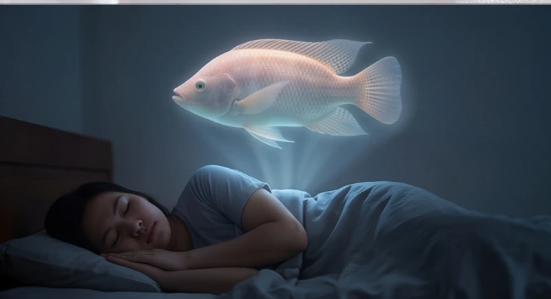 Người đàn ông chìm vào giấc ngủ với bóng mờ hình ảnh con cá bơi lội trong tâm trí mệt mỏi