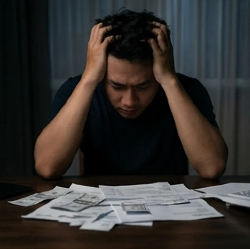 Mơ thấy bị giết hại: Ý nghĩa tâm lý & mẹo hóa giải điềm xấu 4 Người đàn ông vò đầu bứt tai khi phải đối mặt với nhiều hóa đơn và sổ sách nợ nần trên bàn