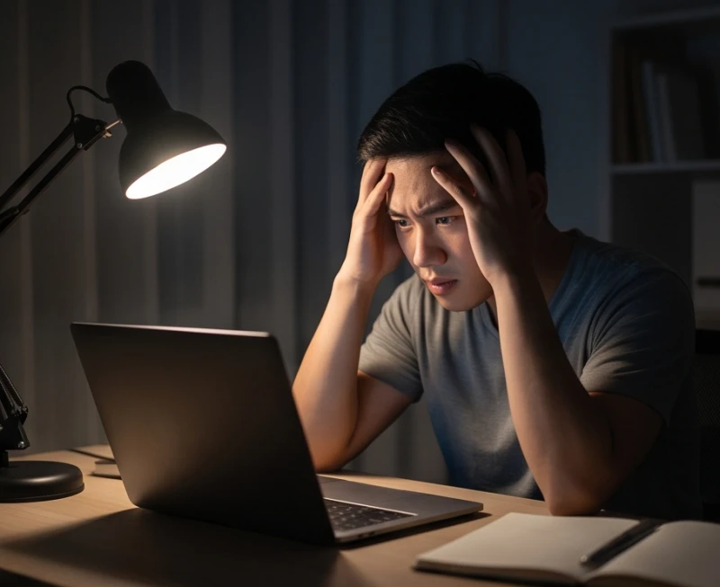 Người đàn ông mệt mỏi gục đầu trên bàn làm việc do áp lực công việc quá tải