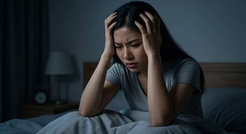 Mơ thấy chuột chạy thành đàn: Điềm báo khung giờ & cách hóa giải 1 Người phụ nữ ôm đầu trằn trọc giữa đêm vì những suy nghĩ ngổn ngang và áp lực công việc chưa được giải quyết