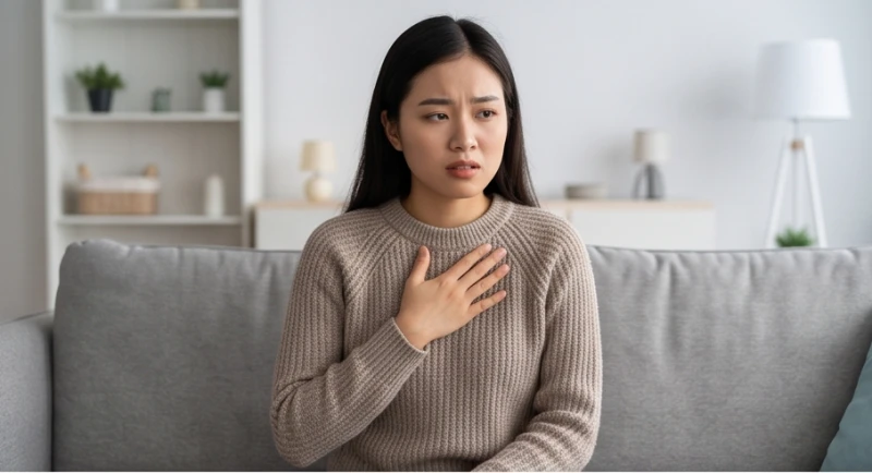 Phản ứng sinh lý khiến người phụ nữ đặt tay lên ngực vì nhịp tim đập nhanh