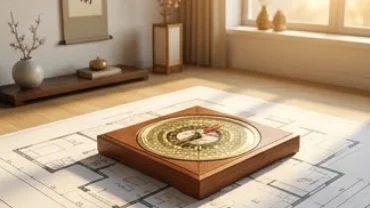 La bàn phong thủy đặt trên bản vẽ mặt bằng nhà giúp xác định chính xác canh dần 2010 hợp hướng nào cho nam và nữ
