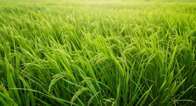 Cánh đồng lúa đang thì con gái xanh mơn mởn trải dài vươn mình đầy sức sống trong làn gió mát