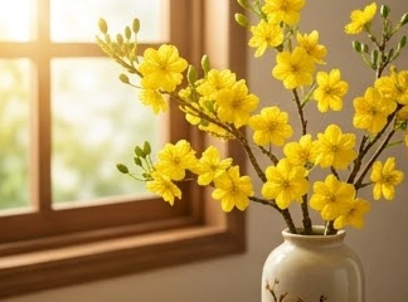 Cành hoa mai vàng khoe sắc dưới nắng xuân tượng trưng cho sinh khí vượng của những tháng đầu năm