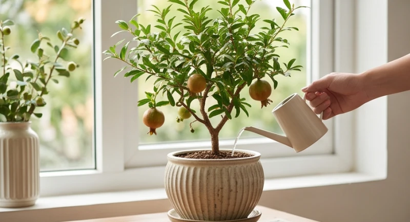 Tuổi Thân sinh con năm nào tốt: Chọn năm và hóa giải xung khắc 3 Chậu cây lựu cảnh xanh tươi được tưới mát bằng dòng nước trong lành